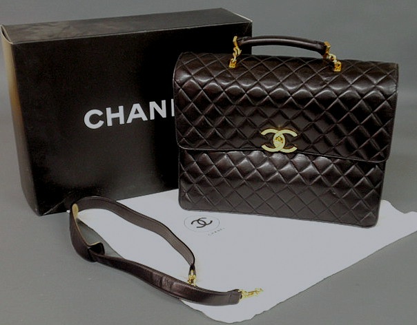 Appraisal: Chanel black quilted leather briefcase bag with detachable shoulder strap