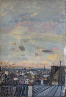 Appraisal: LAMOTTE Bernard Oil on Plywood Paris Rooftops Signed lower right