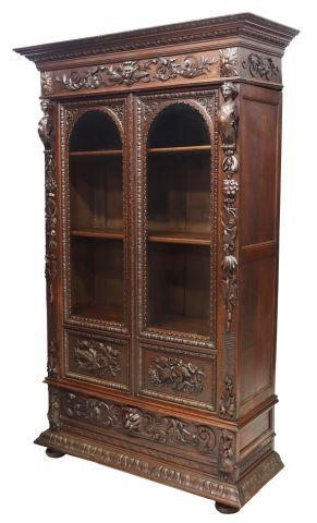 Appraisal: French Henri II style oak bookcase late th c egg-and-dart