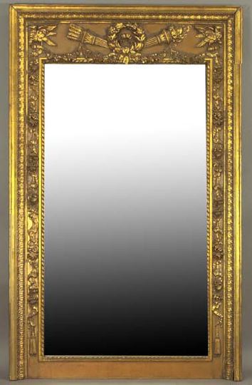 Appraisal: Large Neoclassical-Style Giltwood Pier Mirror the frame heavily adorned with