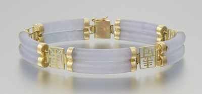 Appraisal: A Carved Lavender Jade Bracelet Mounted in Gold k yellow