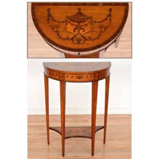 Appraisal: Edwards Roberts inlaid satinwood demilune table Late th th c