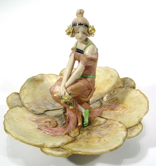 Appraisal: Ernst Wahliss Art Nouveau pottery plate with central figural maiden