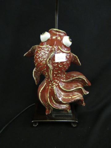 Appraisal: Oriental Pottery Figural Fish Lamp red glaze well done