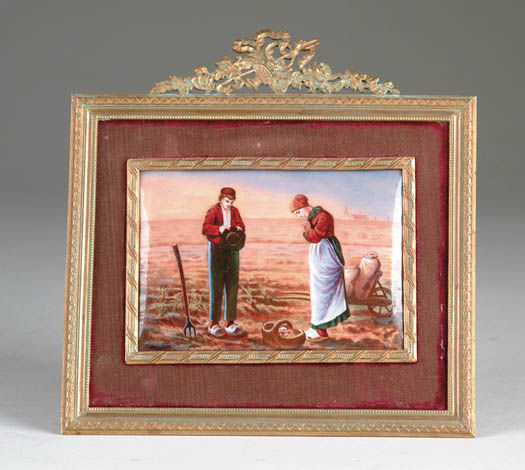 Appraisal: ENAMEL ON COPPER PICTURE OF THE GLEANERS Rectangular picture shows