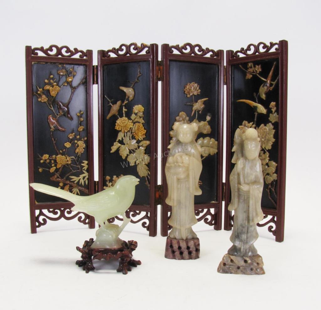 Appraisal: A grouping of Oriental decorative items including a miniature four-panel