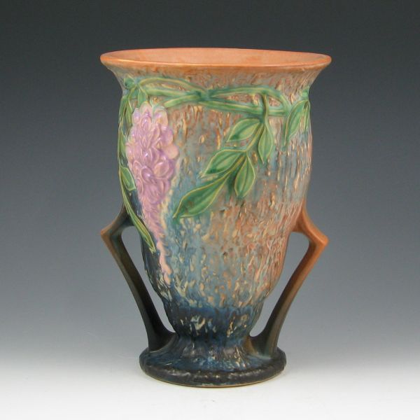 Appraisal: Roseville Wisteria handled chalice vase in blue with excellent mold