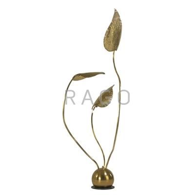 Appraisal: TOMMASO BARBI Three branch brass floor lamp Italy s Unmarked