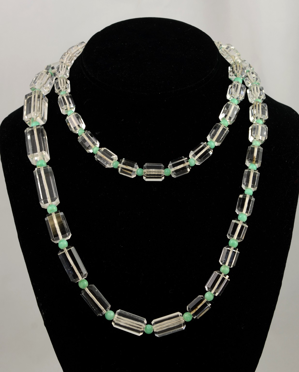 Appraisal: Carved Faceted and Graduated Rock Crystal and Green Agate Necklace