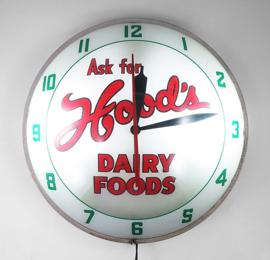 Appraisal: HOOD'S DAIRY DOUBLE BUBBLE ADVERTISING CLOCK Illuminated double bubble clock