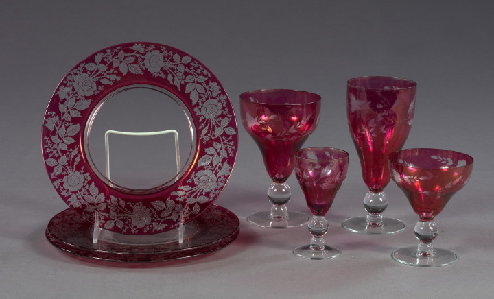 Appraisal: Fifty-One-Piece Collection of Cranberry-Stained Glassware consisting of an extensive forty-three-piece