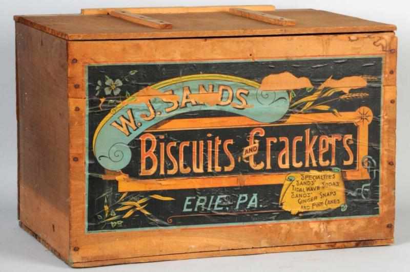 Appraisal: Wooden W J Sands Biscuits Crackers Box Description Erie Pennsylvania