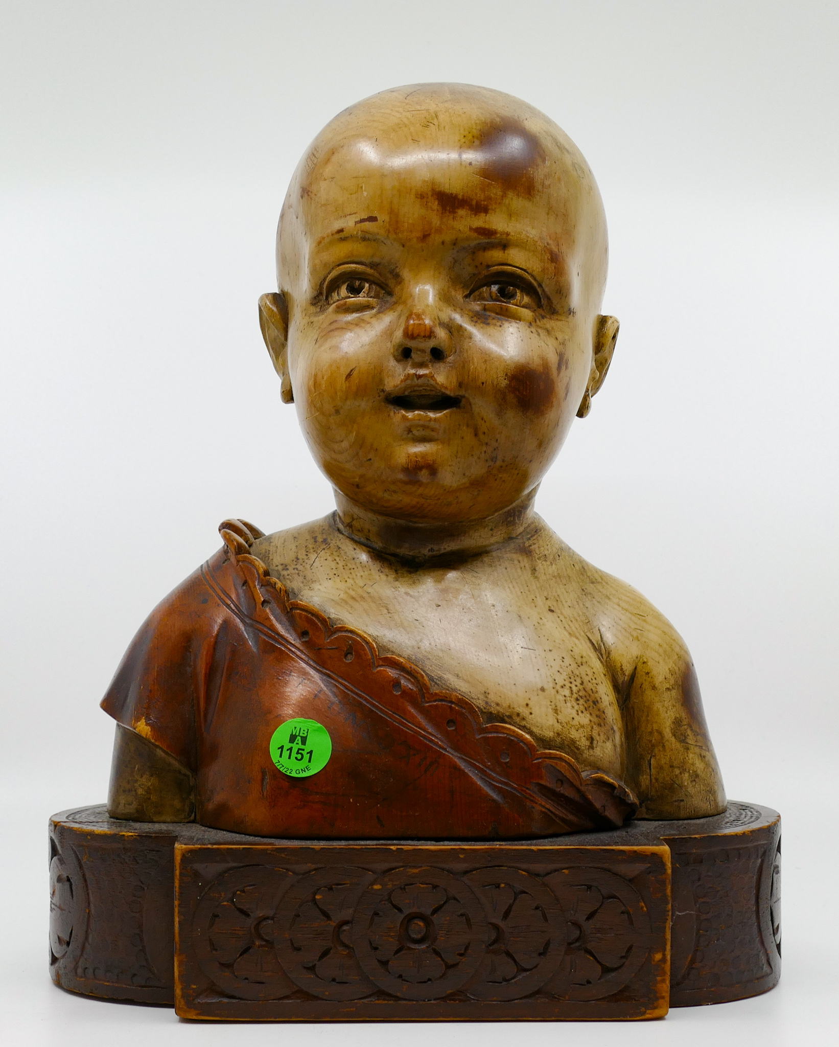 Appraisal: Old Spanish Alfonso XIII Carved Wood Child Bust ''