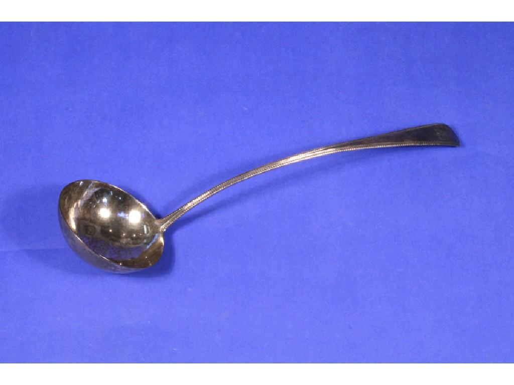 Appraisal: A GEORGE III SOUP LADLE of Old English and bead