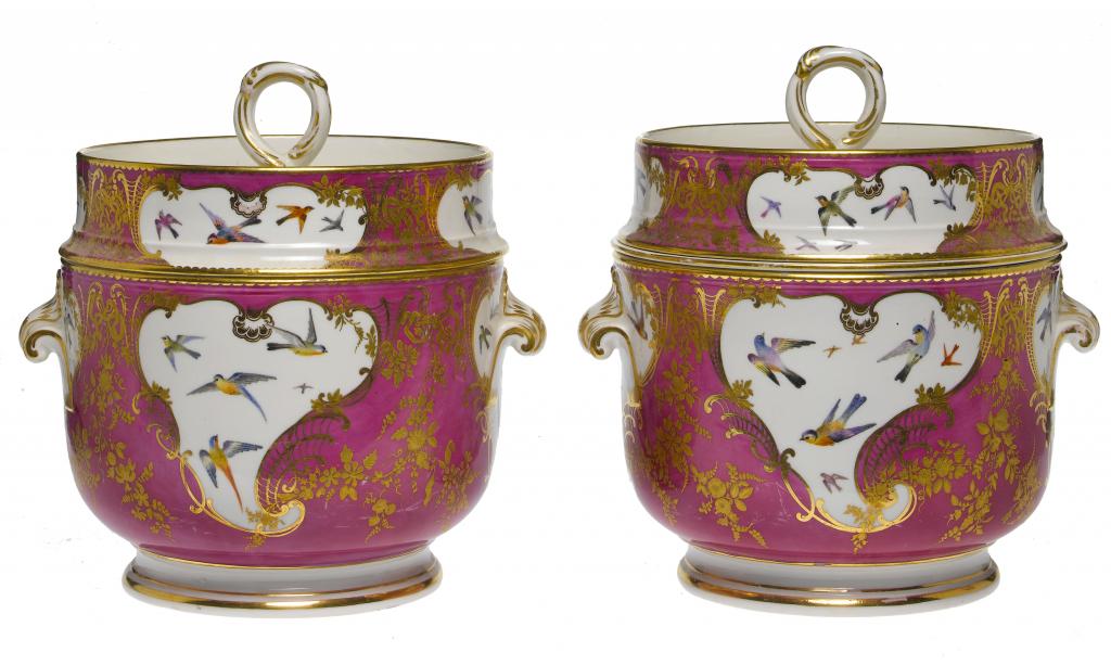 Appraisal: A PAIR OF DERBY ICE PAILS AND COVERS painted probably