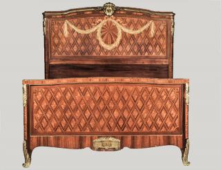 Appraisal: LOUIS XVI STYLE MARQUETRY BEDSTED Comprising headboard footboard and rails