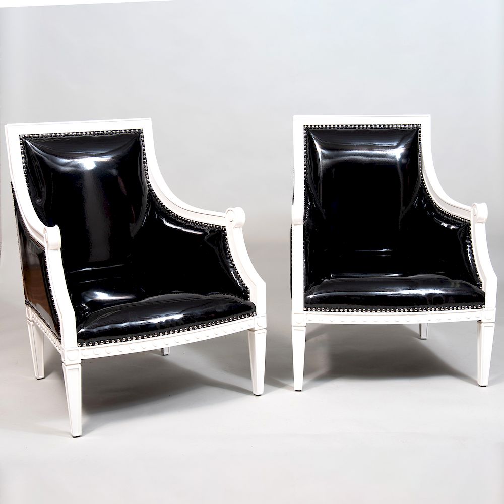 Appraisal: Pair of R gence Style Painted Wood Armchairs of Recent