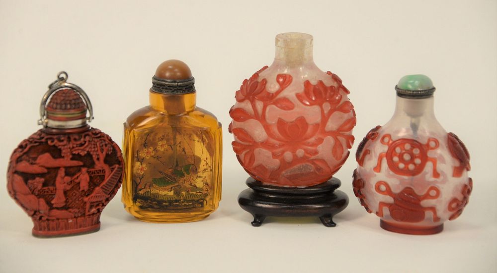 Appraisal: Group of Four Chinese Snuff Bottles two glass bottles having