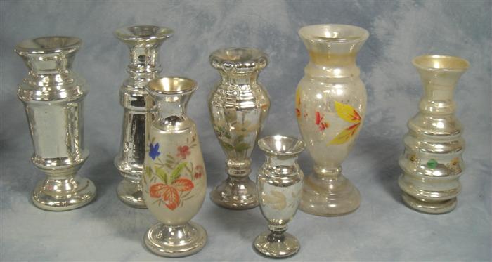 Appraisal: mercury glass vases with painted design - tallest Estimate -