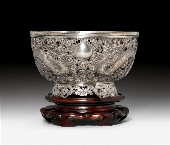 Appraisal: SILVER BOWL China ca D cm g Openwork bowl with