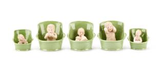 Appraisal: Five Heubach Bisque Bathtime Piano Babies c s Gebruder Heubach