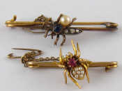 Appraisal: A carat gold ruby and seed pearl bug brooch cm