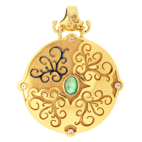 Appraisal: An emerald and diamond pendant in gold mm overall marked