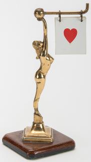 Appraisal: Art Deco Nude Brass Trump Indicator on Wood Base Circa