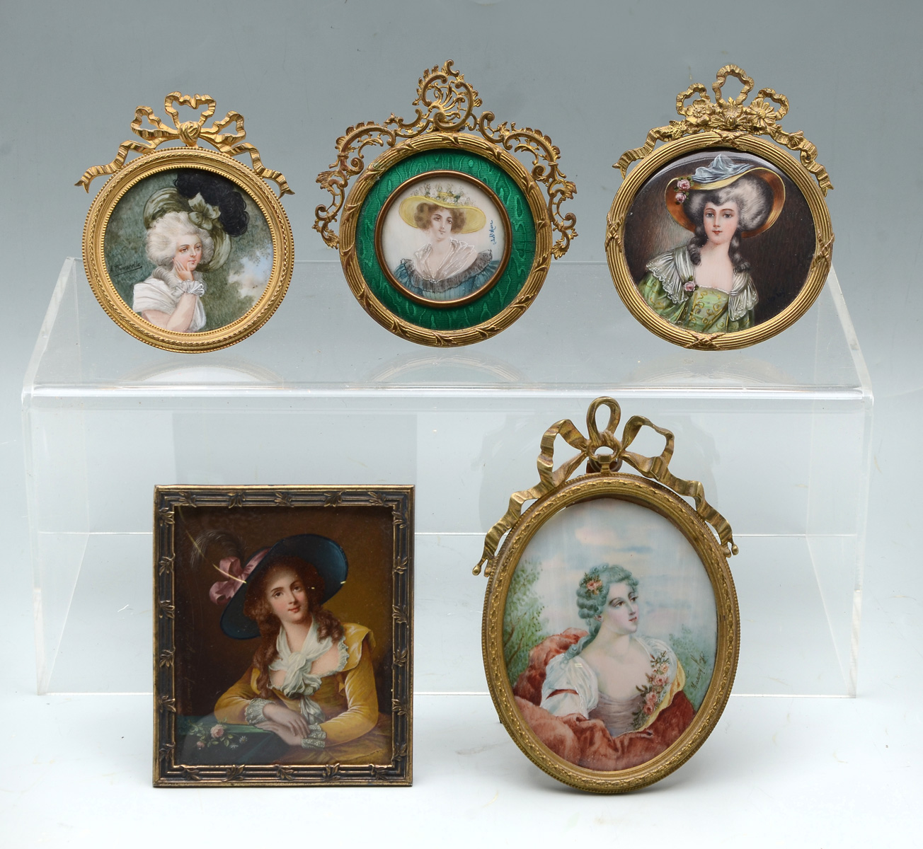 Appraisal: MINIATURE PAINTINGS TIFFANY CO STERLING SILVER FRAME Largest is ''