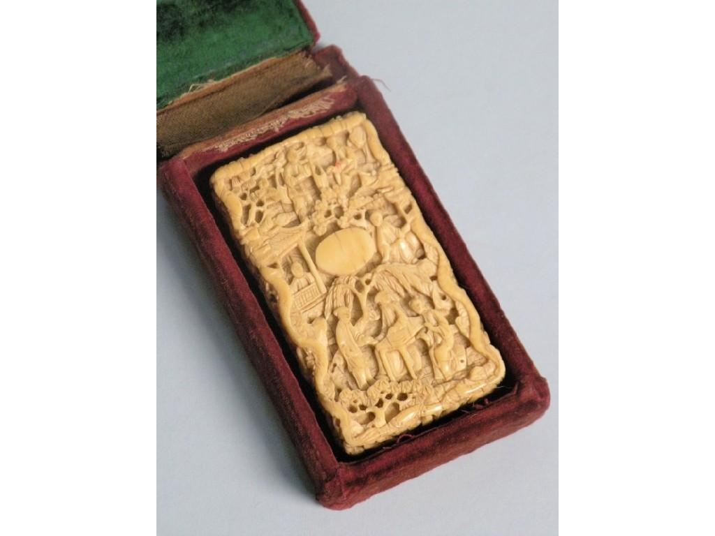 Appraisal: A thC Chinese ivory card case carved overall with figures