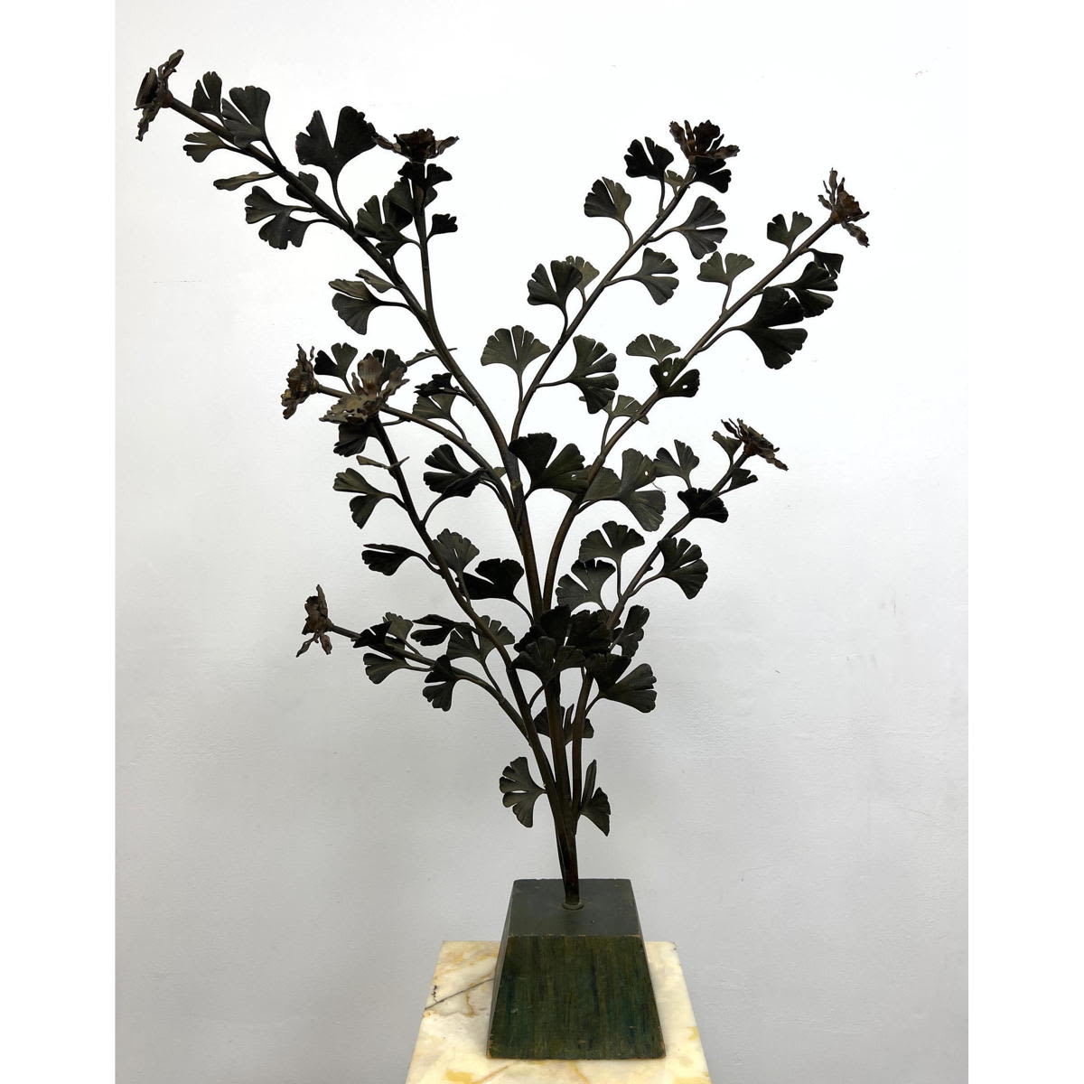 Appraisal: Nice Bronze Finish Gingko Sculpture Originally a lamp Wiring and