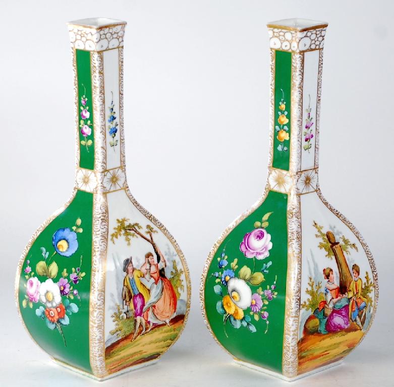 Appraisal: PAIR OF LATE th CENTURY DRESDEN PORCELAIN BOTTLE VASES after