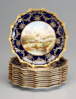 Appraisal: Eleven English castle plates central panels with hand painted castles