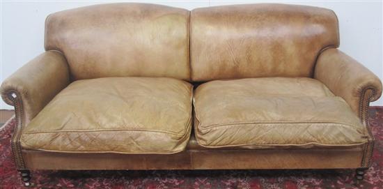 Appraisal: SOFA A George Smith brown leather library sofa on caster