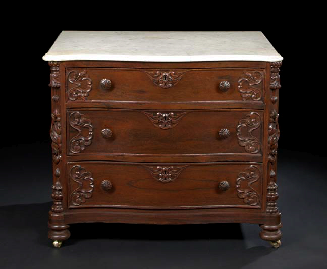 Appraisal: American Rococo Revival Rosewood Faux-Rosewood and Marble-Top Washstand third quarter