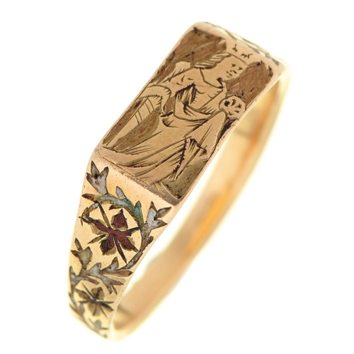 Appraisal: A Medieval English gold devotional ring th c the flat