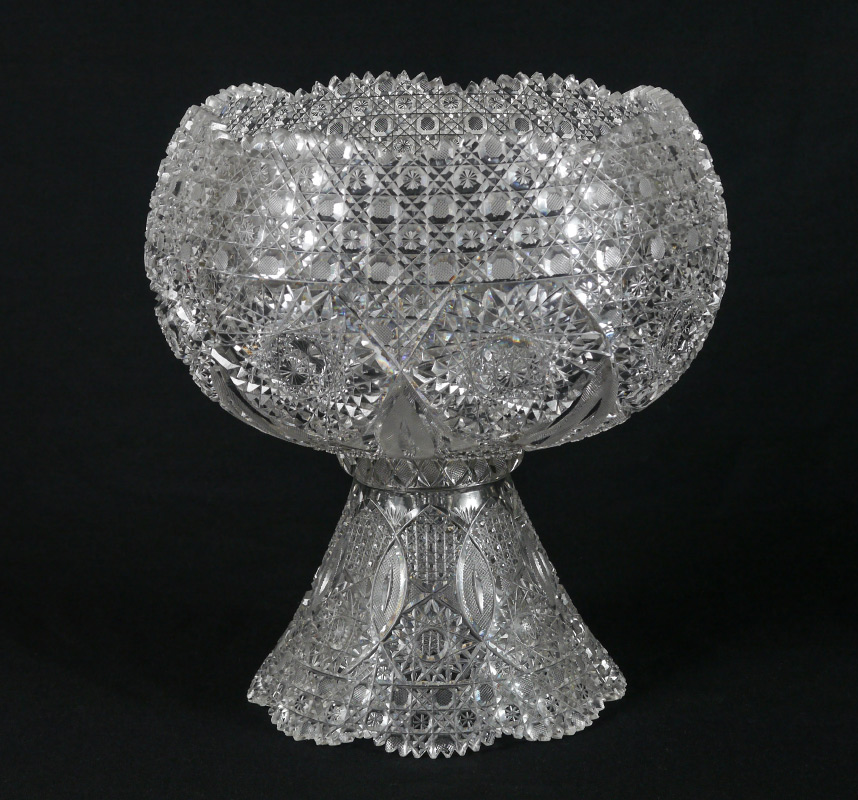 Appraisal: AMERICAN BRILLIANT CUT GLASS PUNCH BOWL ON PEDESTAL Well-cut heavy