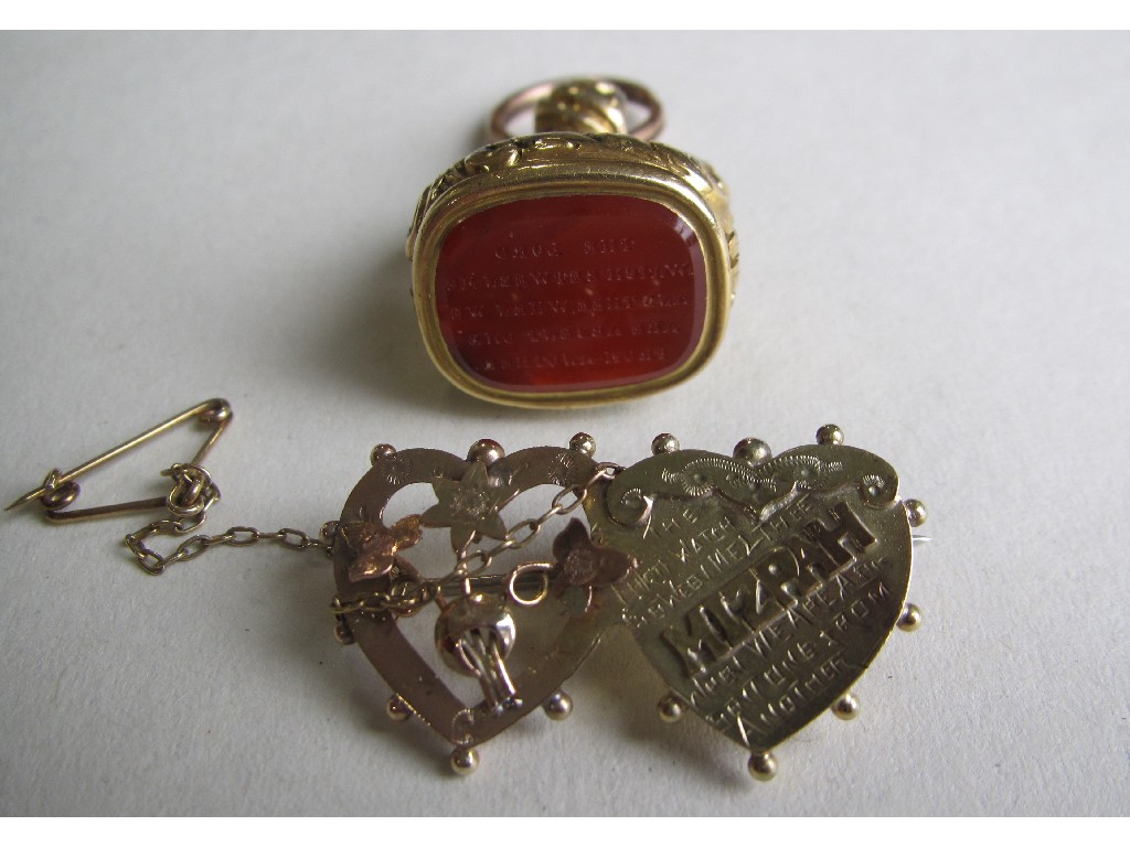 Appraisal: Lot comprising a Victorian cornelian set Mizpah seal and a