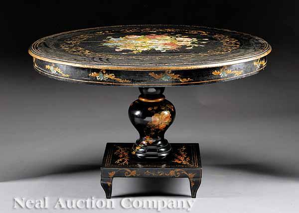 Appraisal: An English or Continental Gilt Inlaid Mother-of-Pearl Polychrome and Black