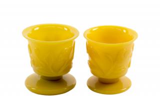 Appraisal: TWO CHINESE PEKING GLASS IMPERIAL YELLOW SHORT STEM WINE CUPS