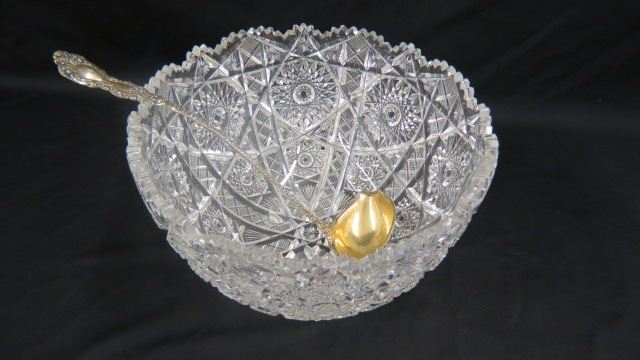 Appraisal: Cut Glass Punchbowl Sterling Ladle brilliant period diameter bowl deep