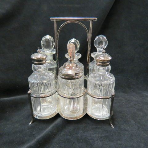 Appraisal: Silverplate Cut Crystal Caster Set English six bottle