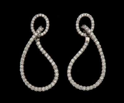 Appraisal: A Pair of Diamond Ear Drops k white gold earring