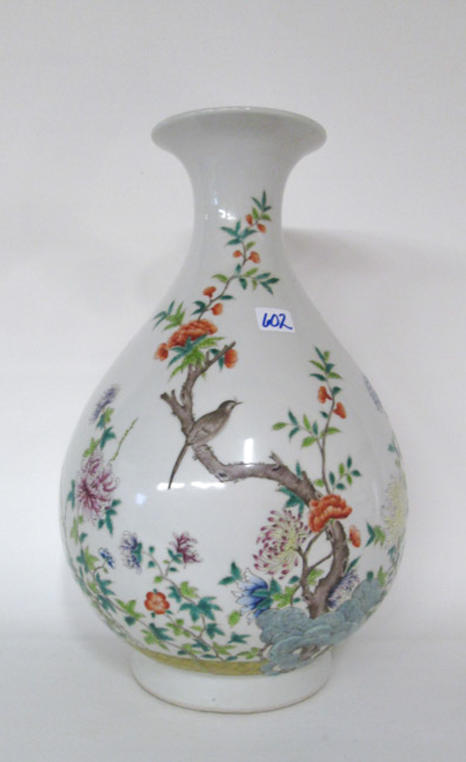 Appraisal: CHINESE PORCELAIN VASE pear shaped and finely enameled with birds