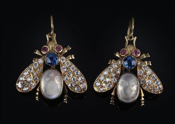 Appraisal: A pair of late Victorian multi gem bee earrings circa