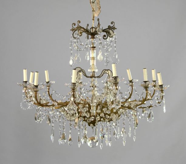 Appraisal: French Gilt-Brass and Cut Glass Twelve-Light Chandelier first quarter th