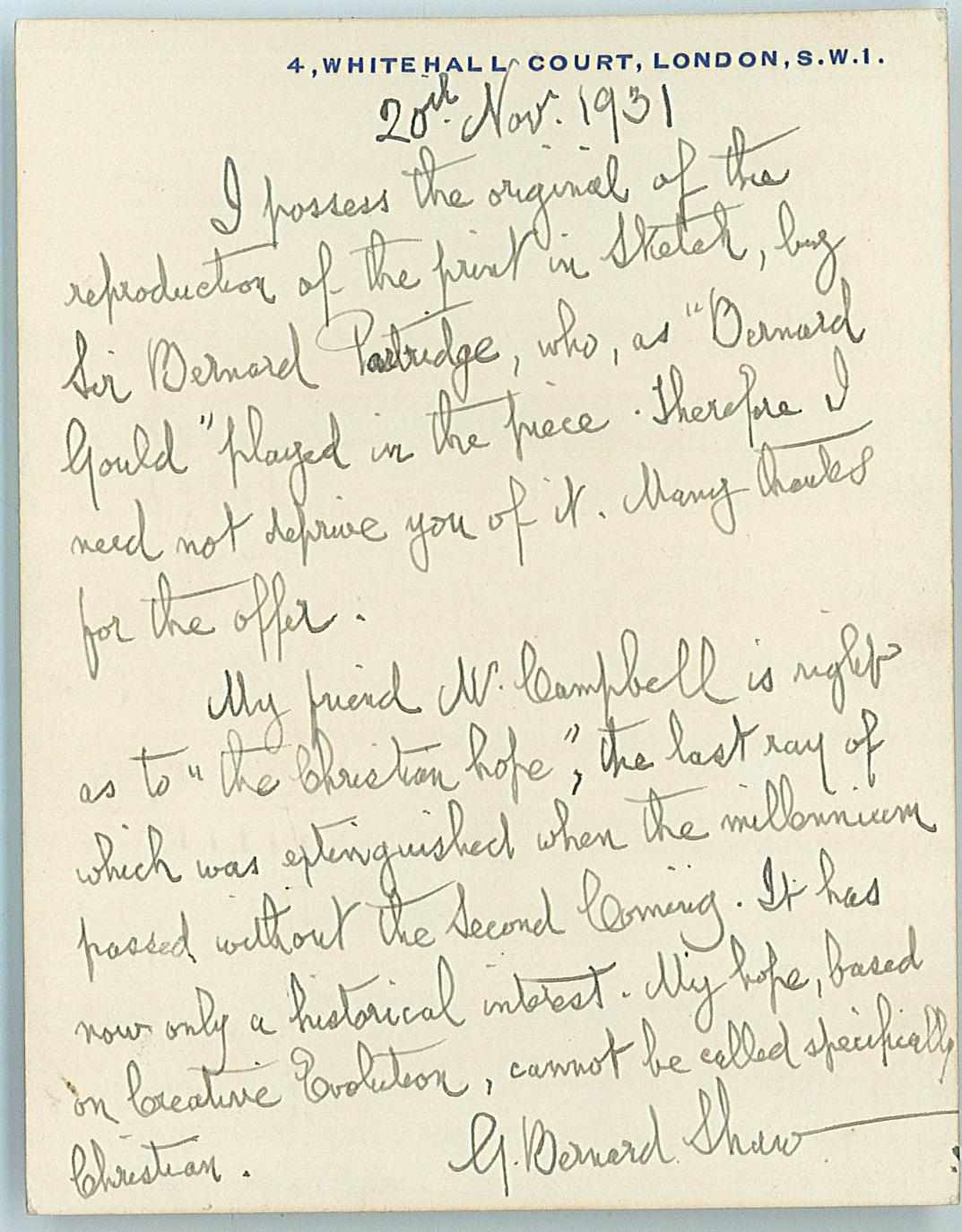 Appraisal: SHAW GEORGE BERNARD Autograph Letters Signed ''G Bernard Shaw'' pp