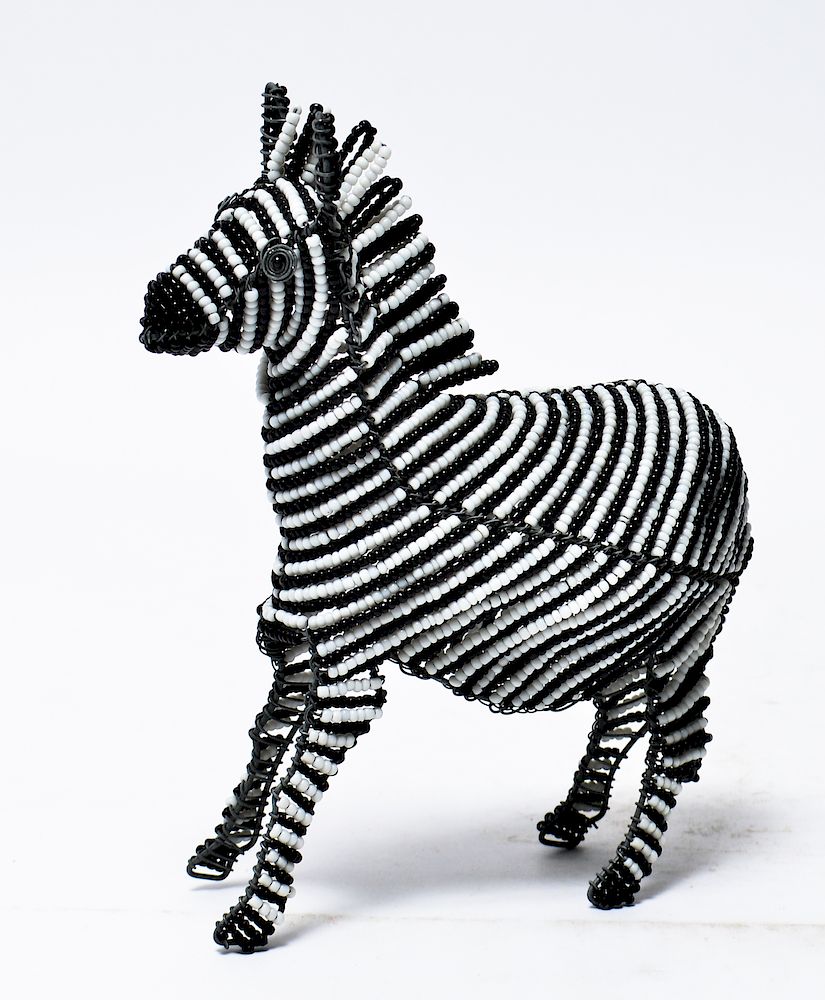 Appraisal: South African Modern Beaded Zebra Figure Sculpture South African modern