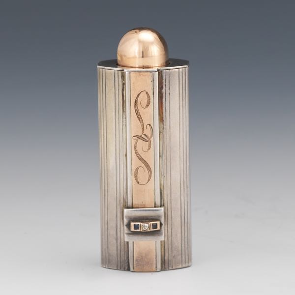 Appraisal: STERLING SILVER AND GOLD PERFUME BOTTLE Sterling silver and k