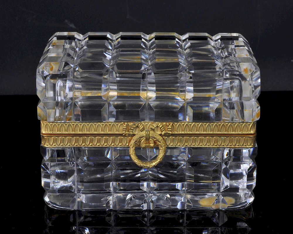 Appraisal: French Crystal Box with Gilt Bronze Mountings French cut crystal